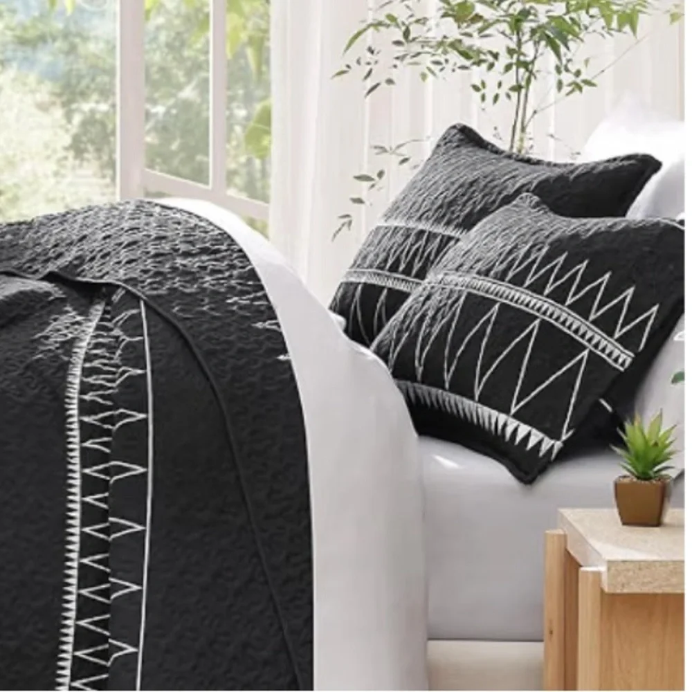 Andency Boho Tribal black and white quilted pillow shams set of two geometric